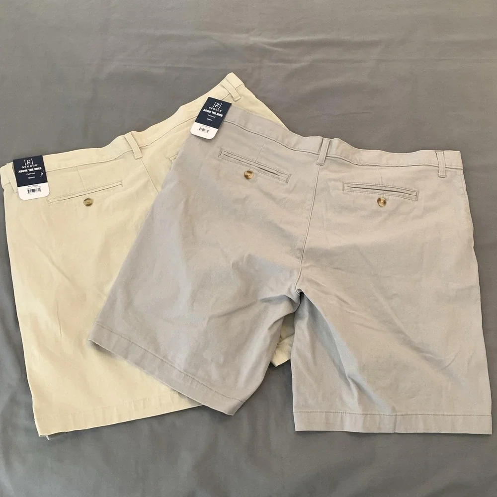 Shorts Mens 38 Beige Gray Chino Flat Front Stretch Lot Of 2 Above Knee Golf NWT